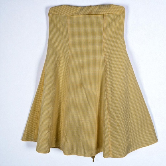 Vintage High Rise Skirt Woman 26x26 Yellow Gingham Strapless Fit and Flare Lined - Picture 1 of 10